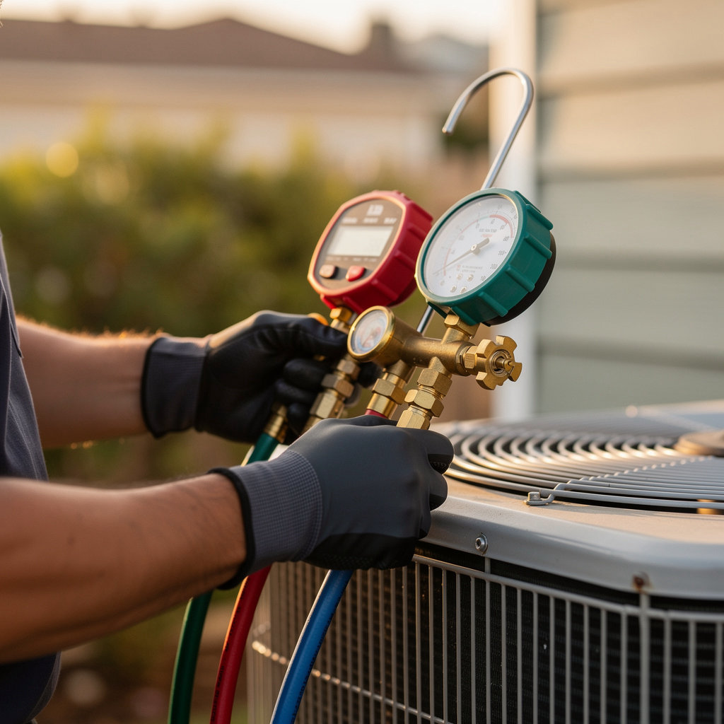 Green Air Logic HVAC technician providing expert service for a mobile home system in Carpinteria, CA